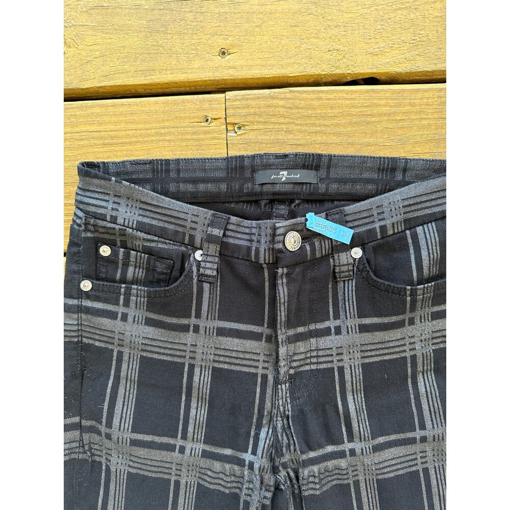 7 For All Mankind Black and Silver Plaid Skinny Pants - Picture 3 of 4